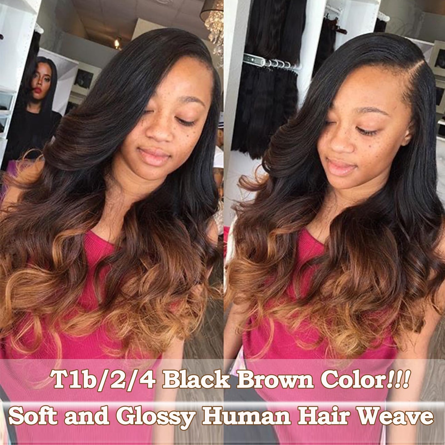 Beaushine T1B/2/4 Colored Bundles With Closure Human Hair Loose deep Wave Quick Weave Hair-20 22 24+20Inch Ombre Brazilian Loose Wave 3 Bundles Human Hair with hd Lace Closure Free Part Pre plucked