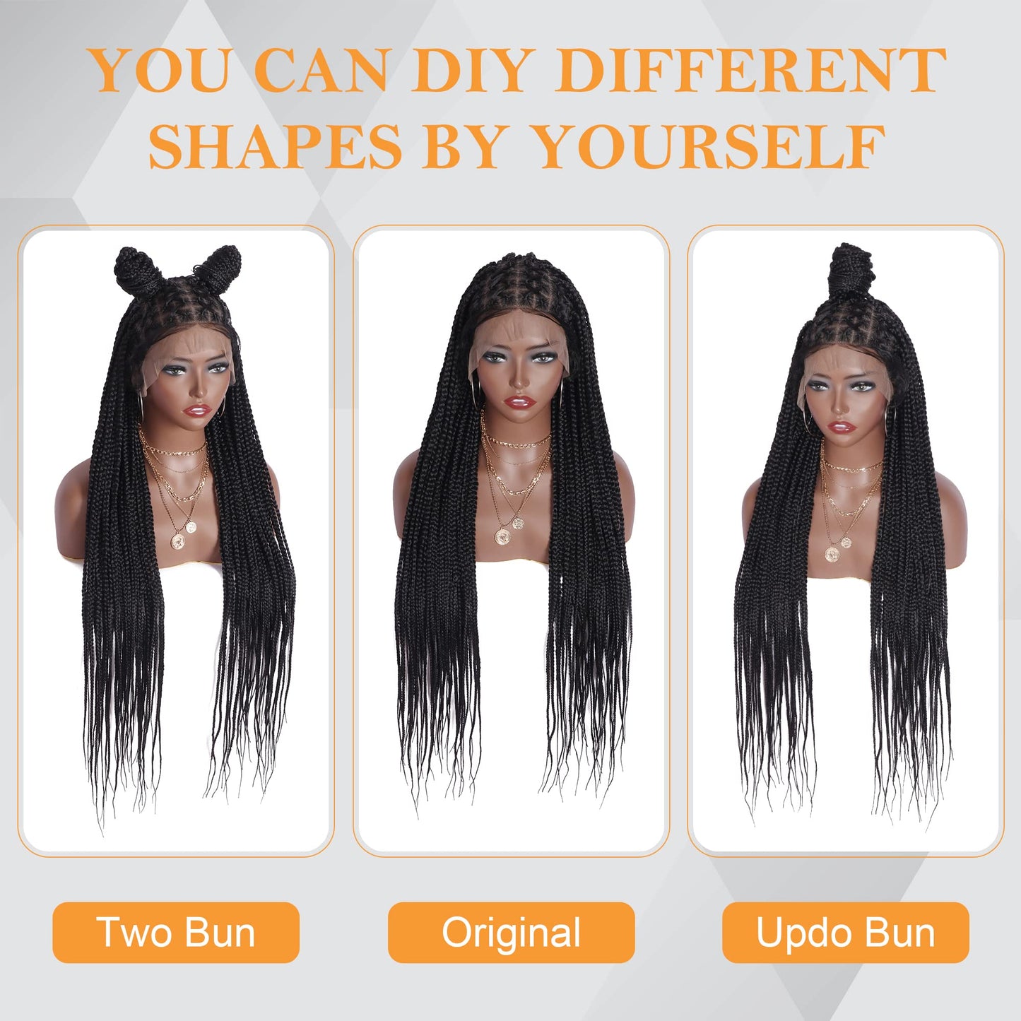 Alebery 36" Full Lace Criss Cross Knotless Box Braided Wigs for Black Women Knotless Box Braids Lace Front Wig with Baby Hair Lightweight Synthetic Black Cornrow Braided Wigs (1B)