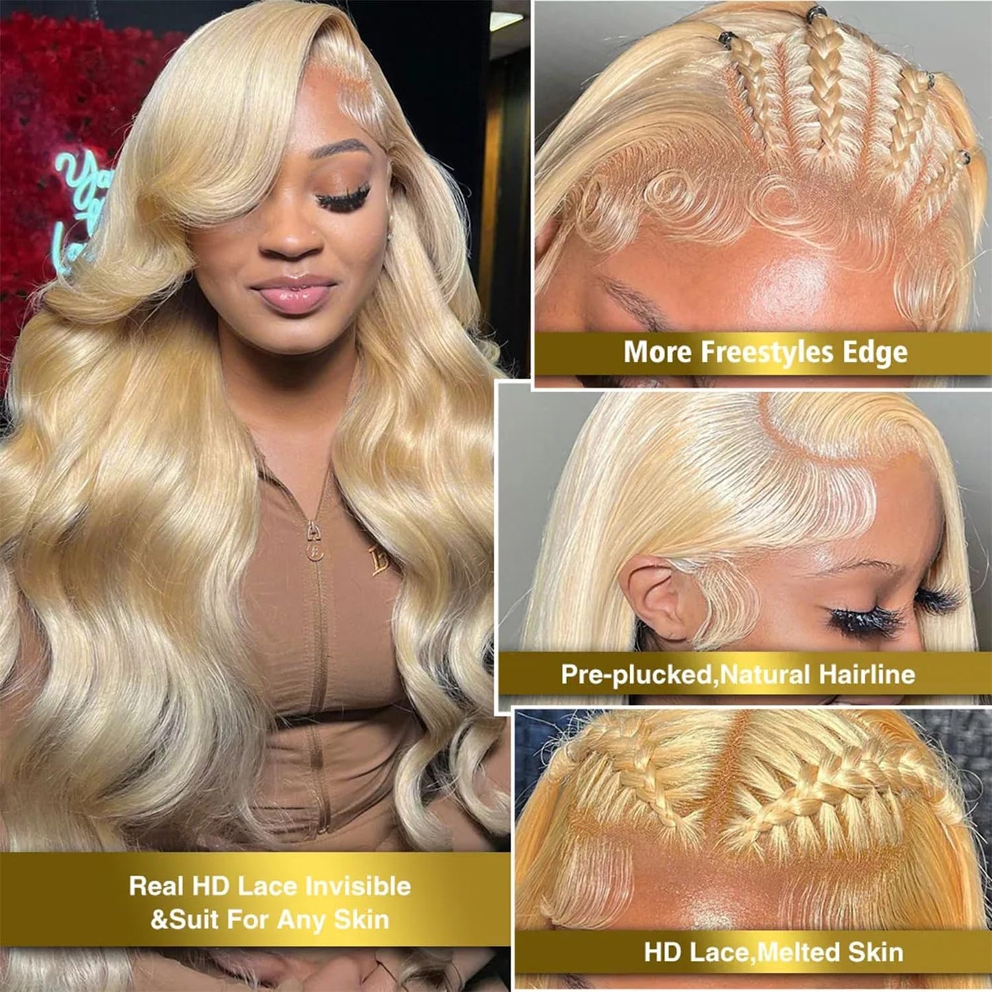 VIPPRETTY Synthetic 13X6 Lace Front Wig 613 Blonde Wig Long Body Wave Synthetic Wigs for Women Transparent Lace Wig with Baby Hair 180% Density Daily Wear Wig 26 inch