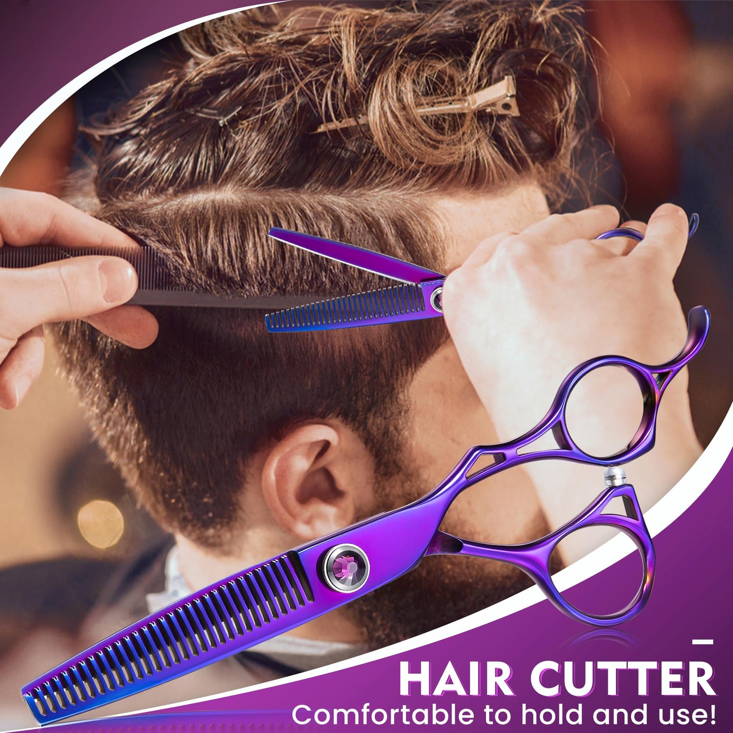 Dragon Creek Hair Cutting Thinning Scissors Set Haircut Texturizing Blending Hairdressing Shear Kit Professional for Stylist, Hairdresser, Men, Women, Kids Salon Barber Home Purple 9pcs 6"