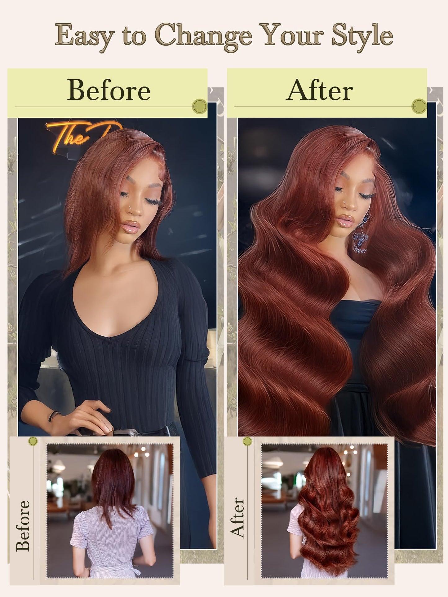 Human Hair Bundles 4 Bundles 16 18 20 22 Inch Hair Extensions Reddish Brown Copper Red Body Wave Bundle Human Hair 100% Unprocessed Brazilian Virgin Hair Quick Weave Bundle human hair L4