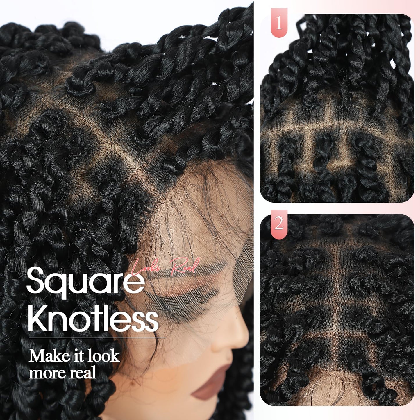 Fancy Hair Full Lace Short Passion Twist Wig with Baby Hair Lace Front Knotless Braided Twist Wig for Black Women (Natural Black)