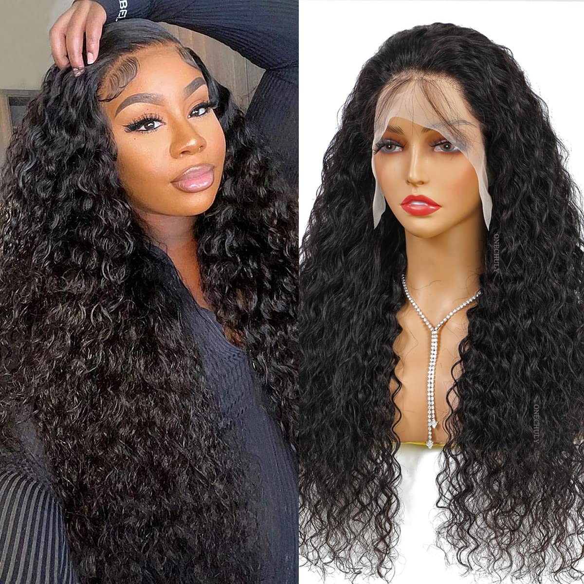 Water Wave Lace Front Wigs 180% Density Pre Plucked with Baby Hair 13x4 Transparent Water Wave Lace Front Wigs 10A Unprocessed Virgin Human Hair 22Inch Glueless Water Curly Wave Wigs Natural Color