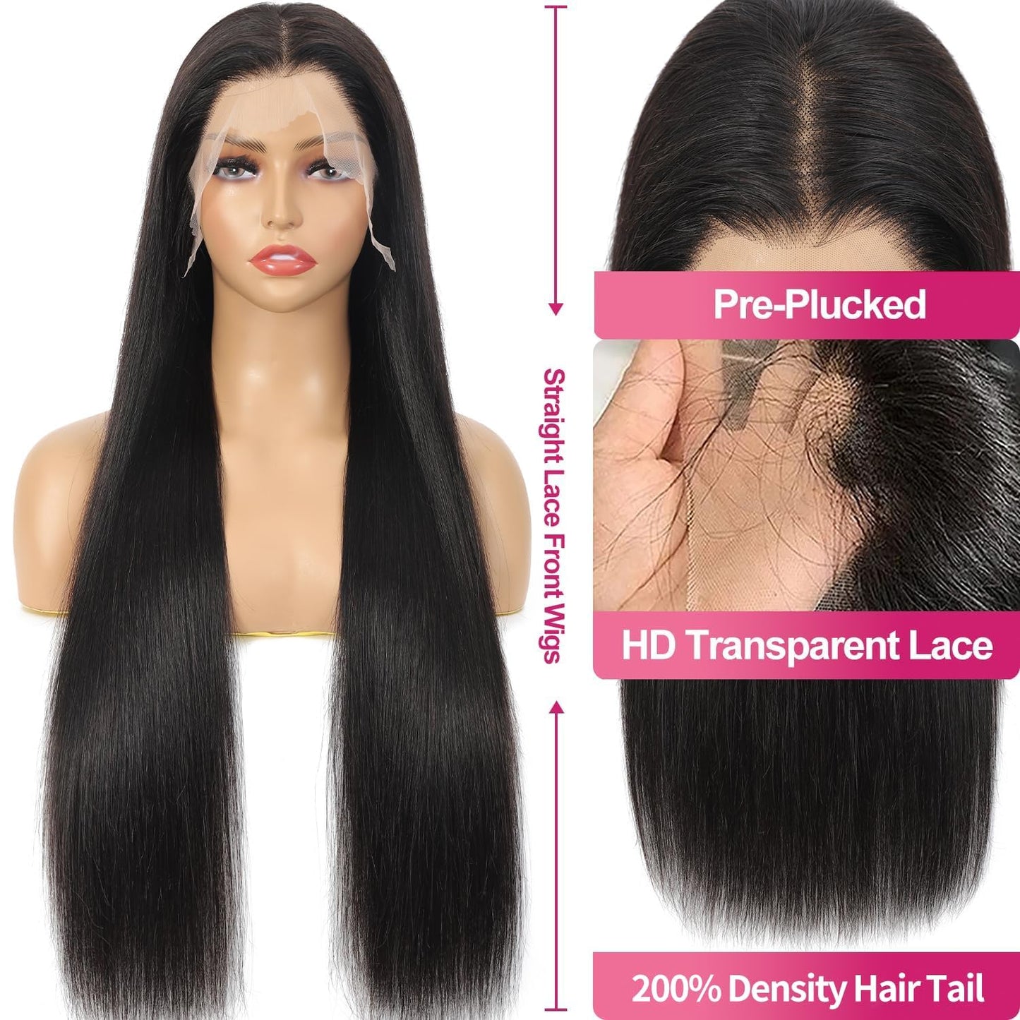 VIPPRETTY Synthetic Lace Front Wig, 13x6 Lace Frontal Wigs Human Hair Touch Pre-Plucked Long Straight Glueless 1B Black Wig 30 inch Vogue Highlight Technology-Premium Fiber & Human Hair Blended
