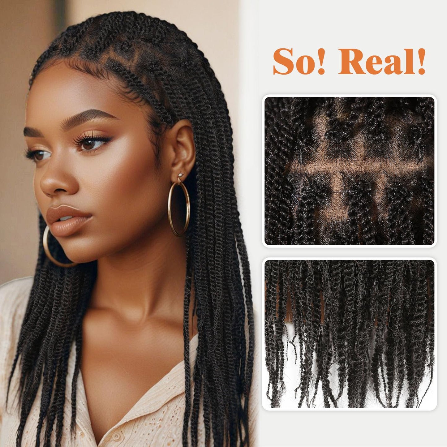 WIGNEE Braided Wigs For Black Women Full Double Lace Knotless Braided Wigs For Black Women Twist Braided Wig with Baby Hair Light Weight Box Braid Wig Braided Wigs for Daily Use(Brown Black)