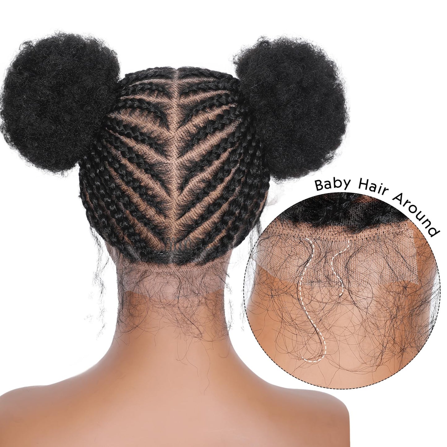 Lady Miranda Full Lace Braided Wig with Afro Puff Wigs for Black Women Short Braid Wig with Baby Hair Cornrow Box Braid Wigs for Black Women Short Lace Front Synthetic Fully Handmade Hair