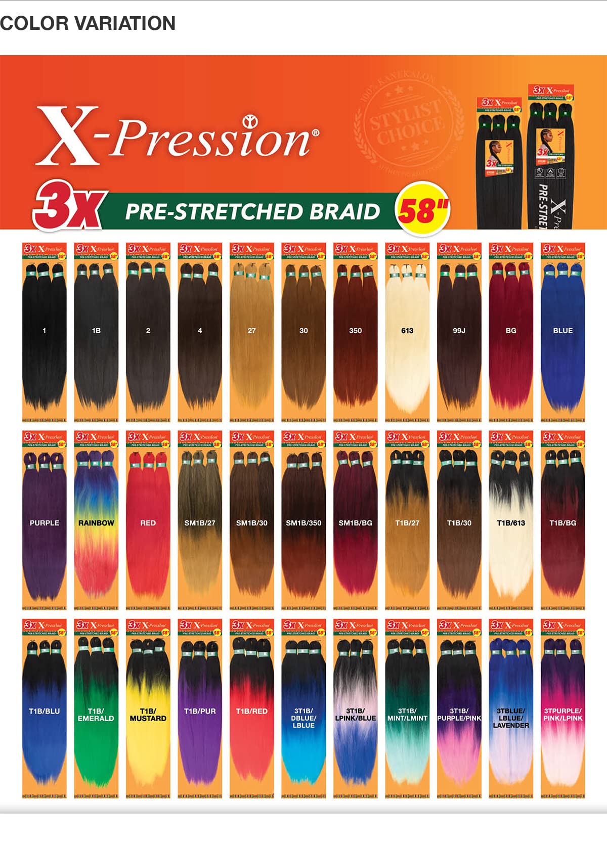 Sensationnel Braids African Collection 6X X-Pression Pre-Stretched Braid 58" (1-PACK, 2)