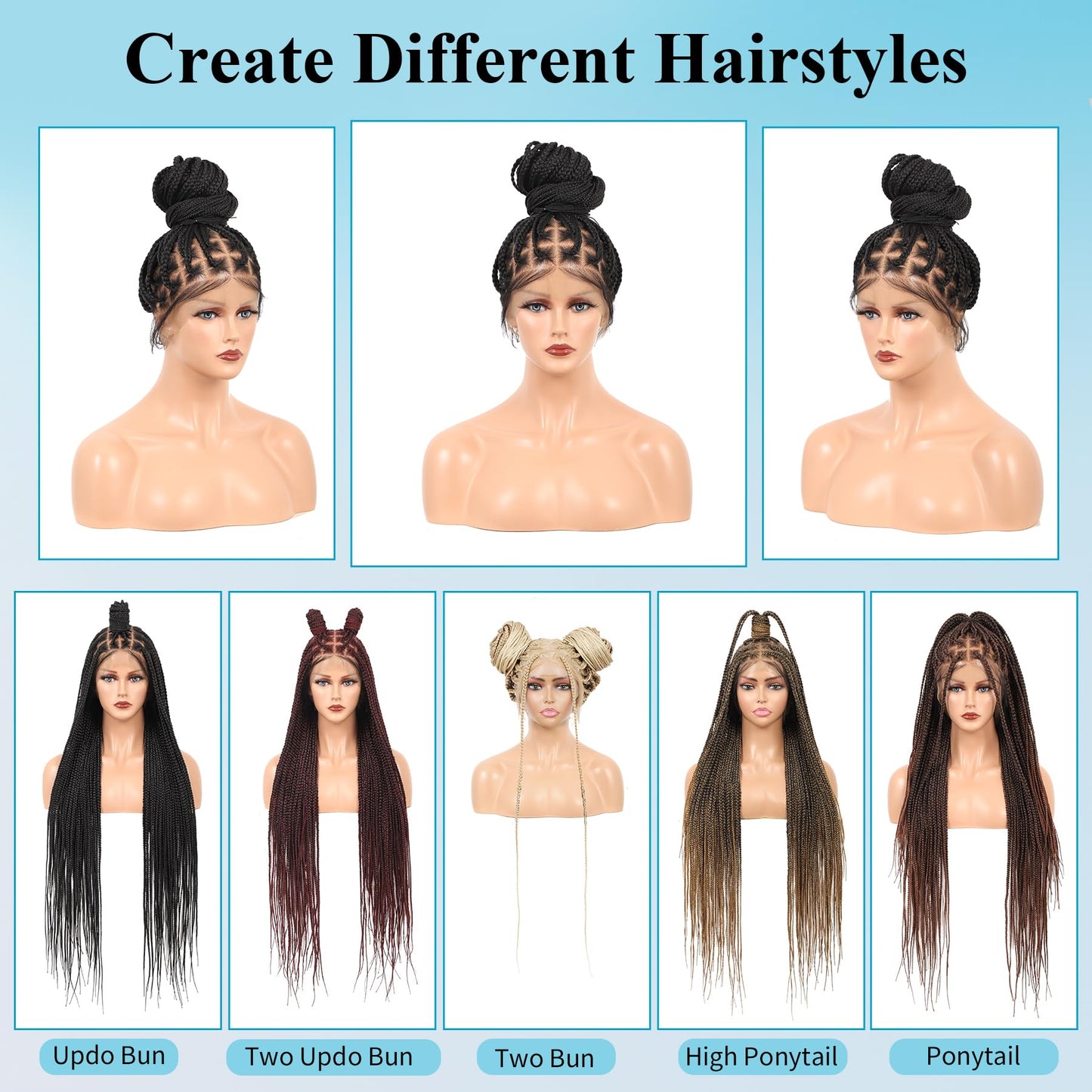 Olymei 360° Hd Full Lace Knotless Braided Wigs for Women Box Braid Wig with Baby Hair Premium Synthetic Long Black Braided Lace Front Wigs 36"