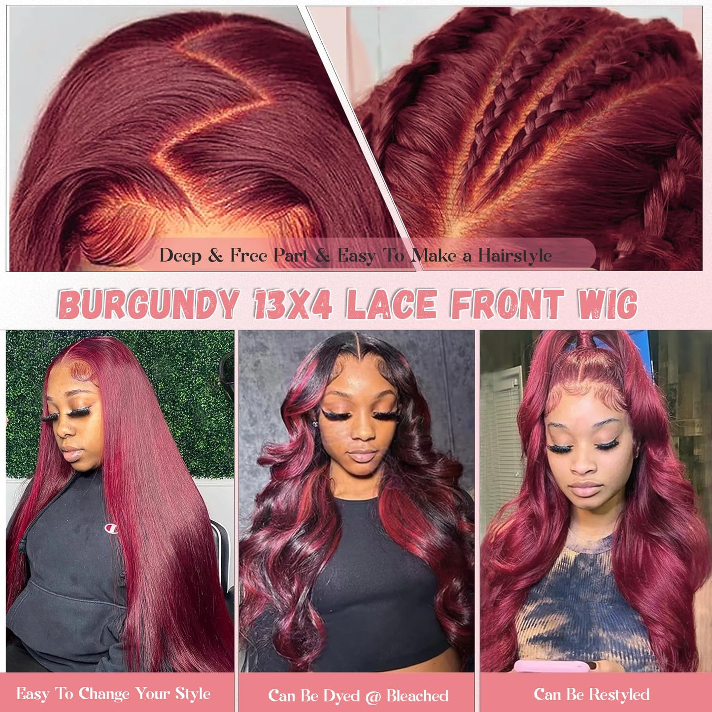 Munx Long 32in Lace Front Wigs Human Hair 180% Density Thick 13x4 Body Wave Wig Wine Red Glueless HD Frontal Wigs Human Hair for Women Bleached Knots