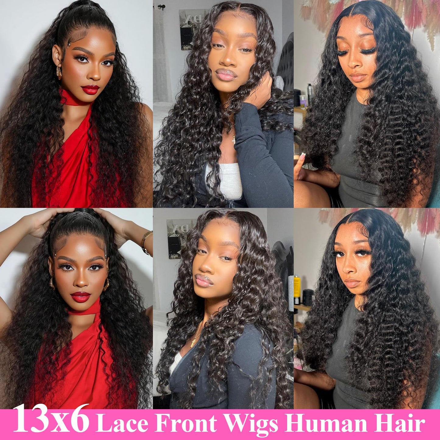 KLPKLP 28 Inch 13x6 Deep Wave Lace Front Wigs Human Hair 180% Density Deep Curly Frontal Wigs Human Hair Glueless HD Lace Front Wigs Human Hair Pre Plucked with Baby Hair for Women