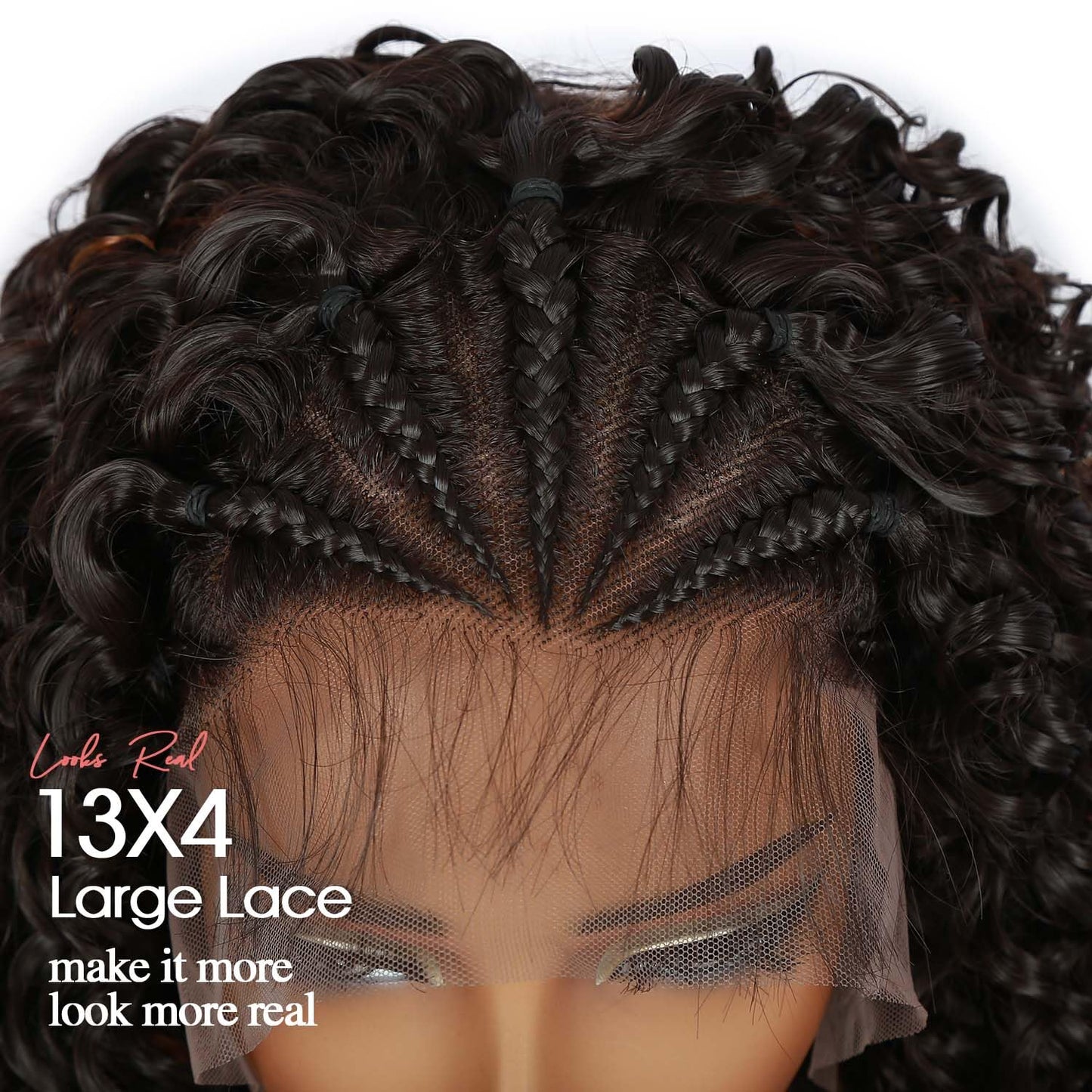 Fancy Hair Braided Wig Cornrow with Curly Hair Wig HD Lace Front Wig with Baby Hair Pre Plucked Glueless Transparent 13x4 Inch Highlight Brown Wig for Black Women