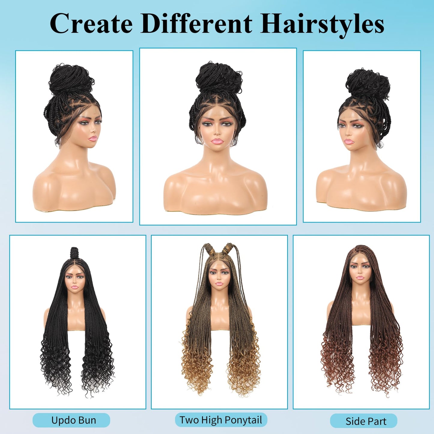 Olymei 360° Hd Full Lace Braided Wigs for Women Triangle Knotless Braided Wigs with Curly End with Baby Hair Box Braid Wig Premium Synthetic Braid Lace Front Wig Black 36"