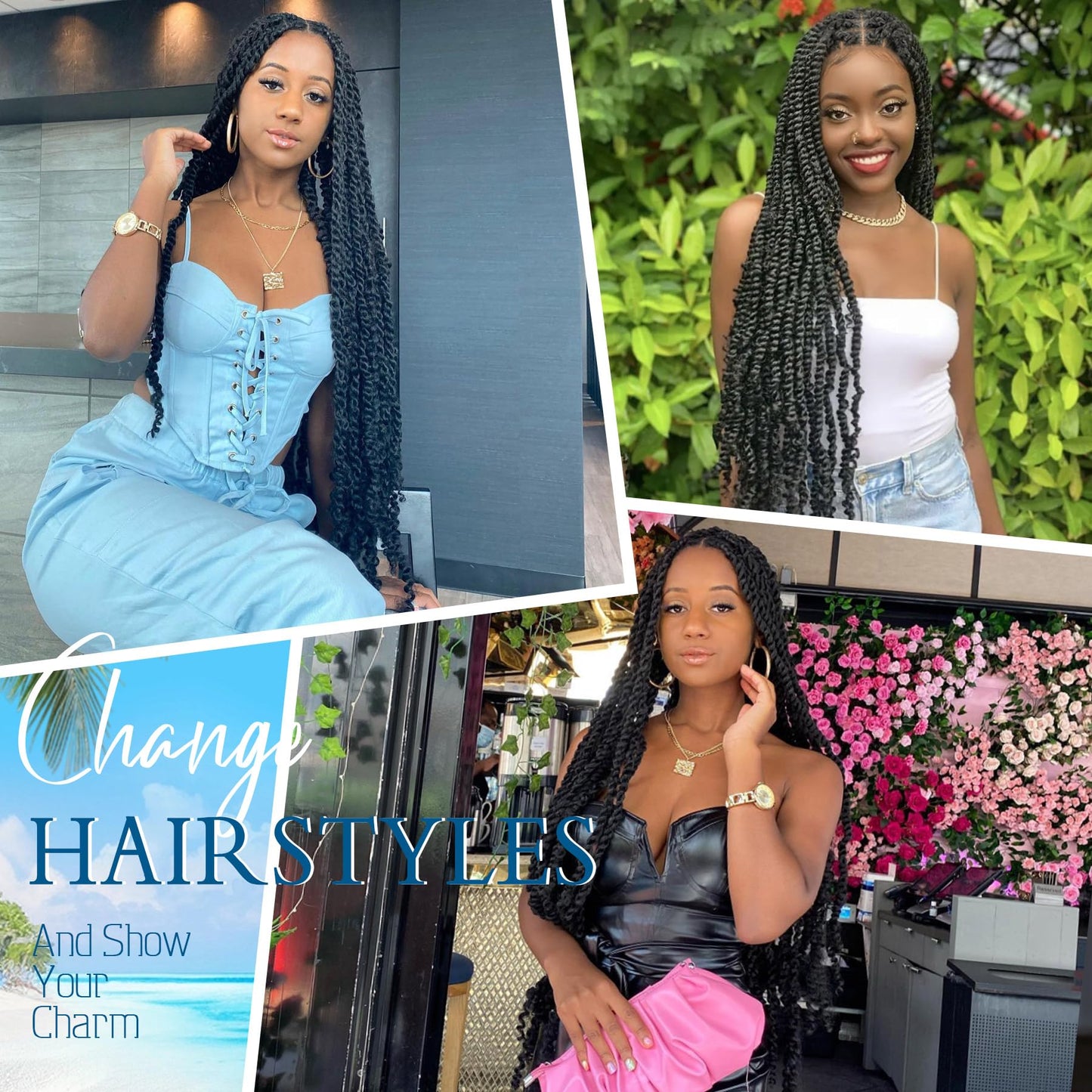 Olymei 46" Lace Front Twist Braided Wigs for Black Women Knotless Braided WigsTwisted Braided Lace Front Wigs with Baby Hair Full Double Lace Twist Braided WigsTwist Braid Wig,Black Full Double Lace