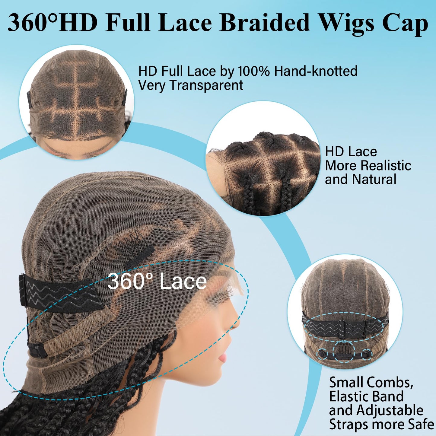 Olymei 360° HD Full Lace Front Knotless Braided Wigs for Black Women Boho Braided Wigs with Baby Hair Box Braid Wig Premium Synthetic Braid Lace Front Wig with Curly End Black 36"