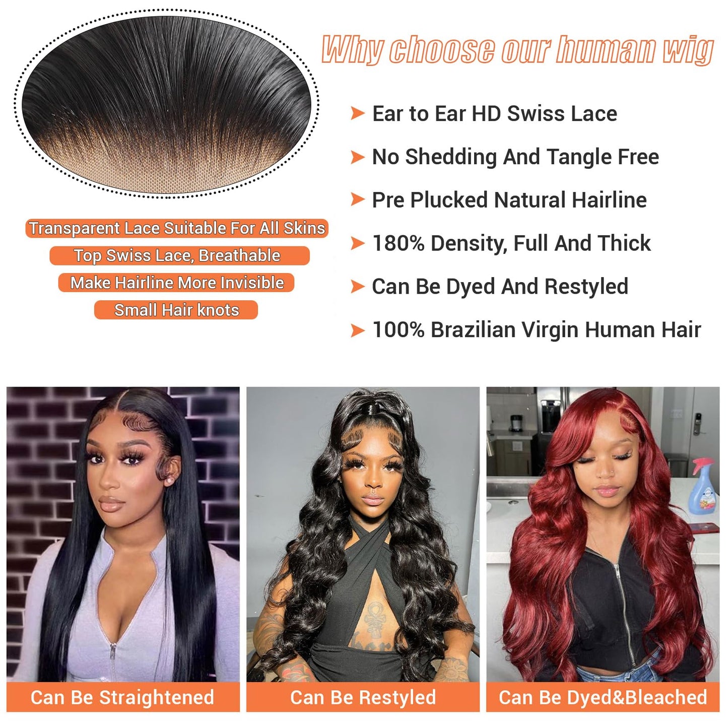 Bwoogre 13x4 Body Wave Lace Front Wigs Human Hair Pre Plucked 24 Inch 180% Density HD Lace Front Wigs for Women Body Wave Wigs Natural Black Unprocessed Brazilian Virgin Human Hair with Baby Hair