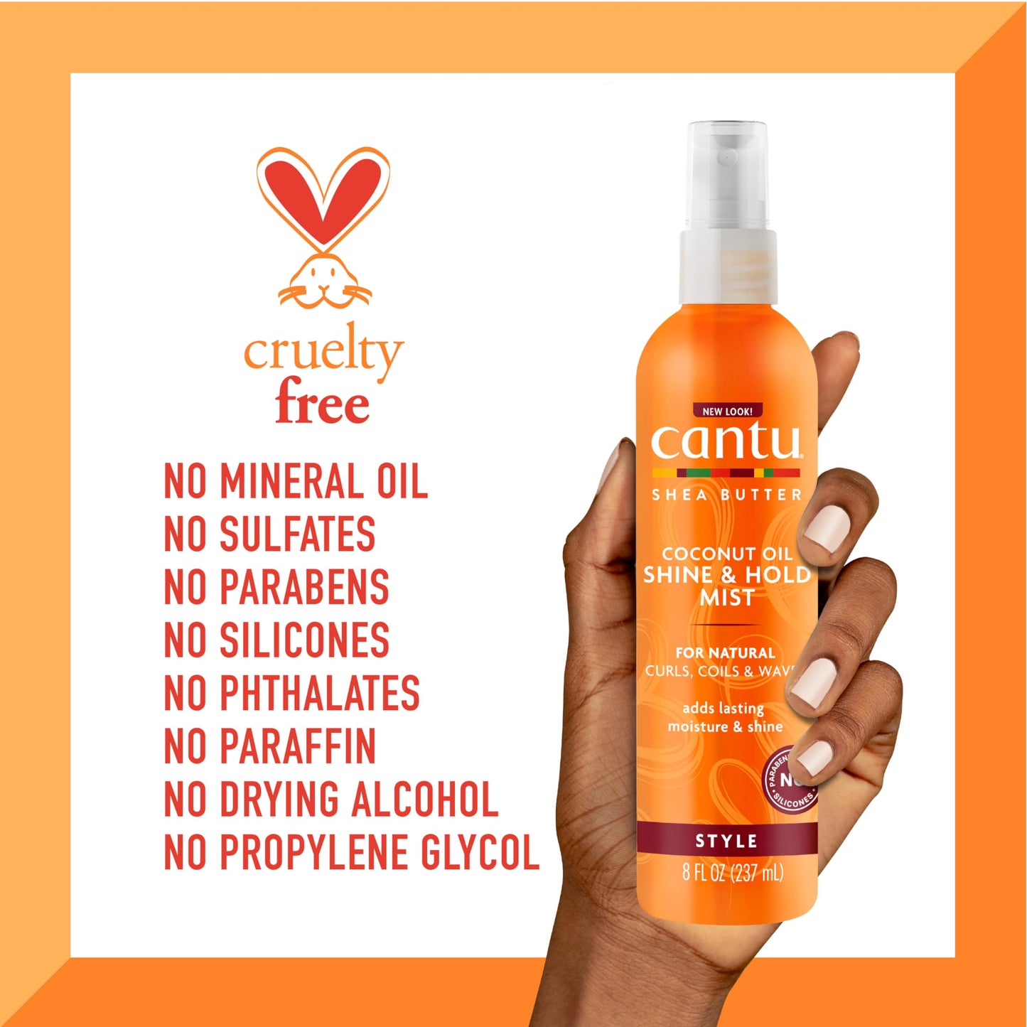 Cantu Coconut Oil Shine & Hold Mist with Shea Butter for Natural Hair, 8 fl oz