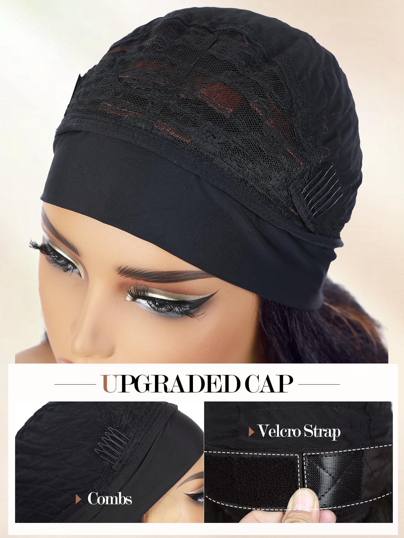 FANCEE Yaki Wavy Headband Wigs Brown Highlights Kinky Straight Wear and Go Wig with Curly Wavy Ends for Mom on the Go Synthetic Headband Blow Out Style Natural Hair Wig for Black Women P1B/30