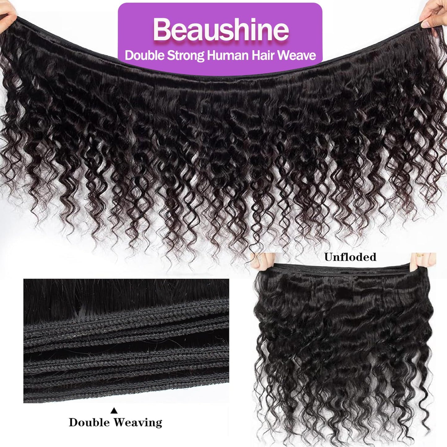 Beaushine Human Hair Bundles Loose Deep Wave Bundles and Closure (14 16 18+14) 10A Brazilian Loose Wave hd Lace Closure with Unprocessed Brazilian Raw Virgin Human Hair Quick Weave Bundles