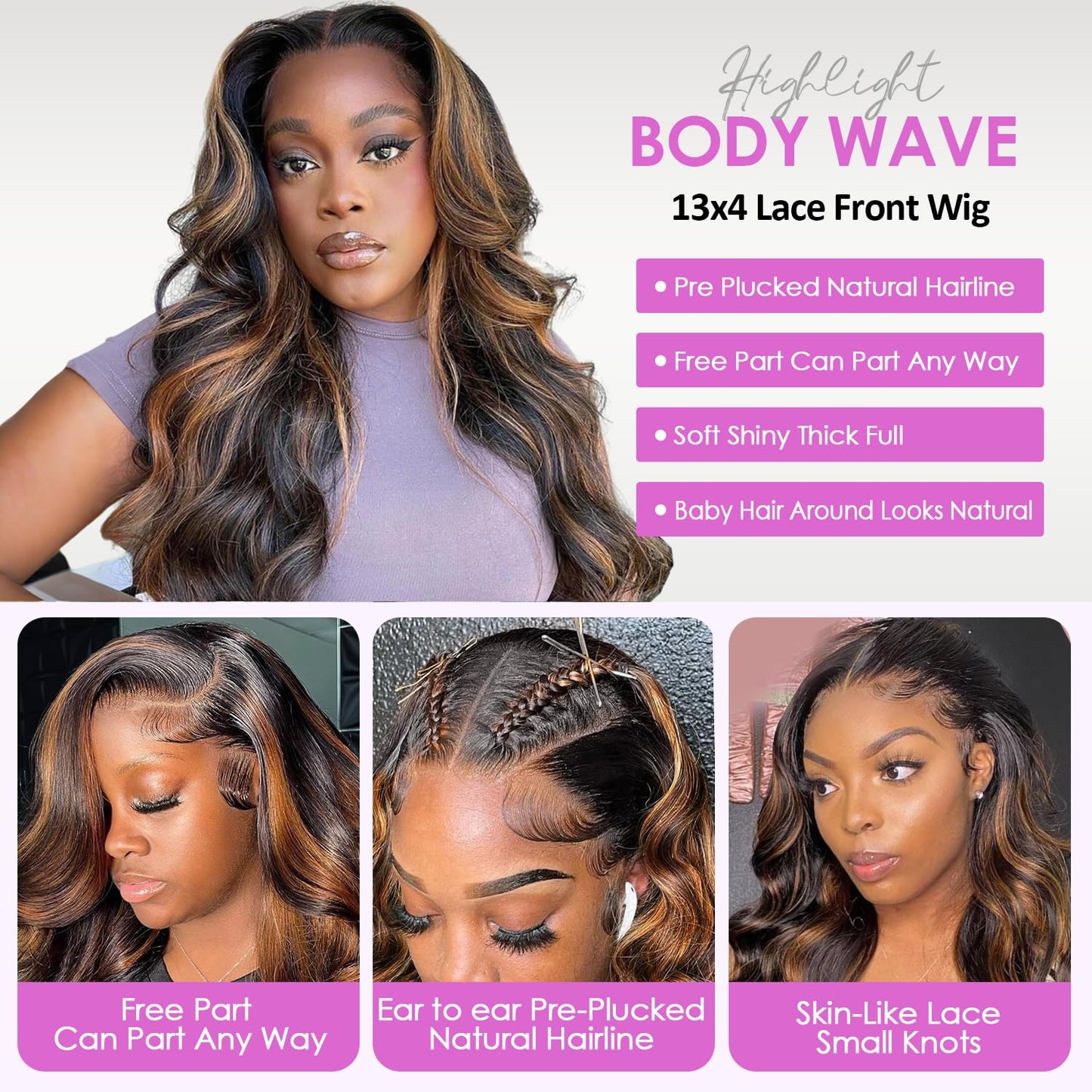 Vemalin 30 inch Highlight Body Wave Lace Front Wigs Human Hair Pre Plucked 200 Density 1B/30 Ombre Frontal Wigs Human Hair 13x4 Transparent Lace Wig Glueless Balayage Wigs for Women
