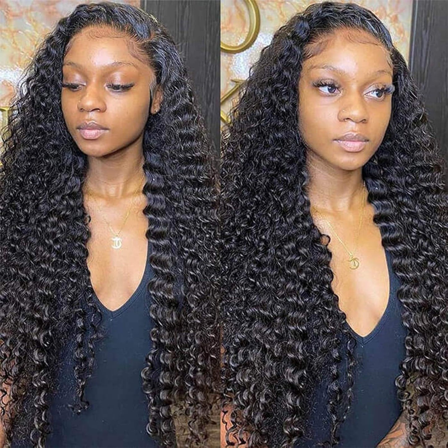 YruYptpaln Water Wave Lace Front Wigs Unice Hair Glueless Wigs Wet and Wavy Lace Front Wigs U Part Wigs for Graduation Ceremony(1A, 27.5 Inch)