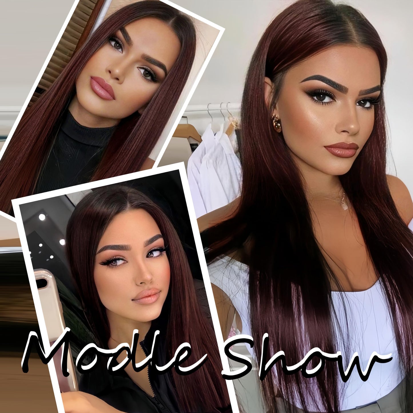 Fugady 32 inch Long Ombre Burgundy 99j Glueless Straight Lace Front Wig 200 Density Pre Plucked Synthetic Heat Resistant Red Wig With Baby Hair Colorful Lace Wigs For Women Cosplay Party Daily Use