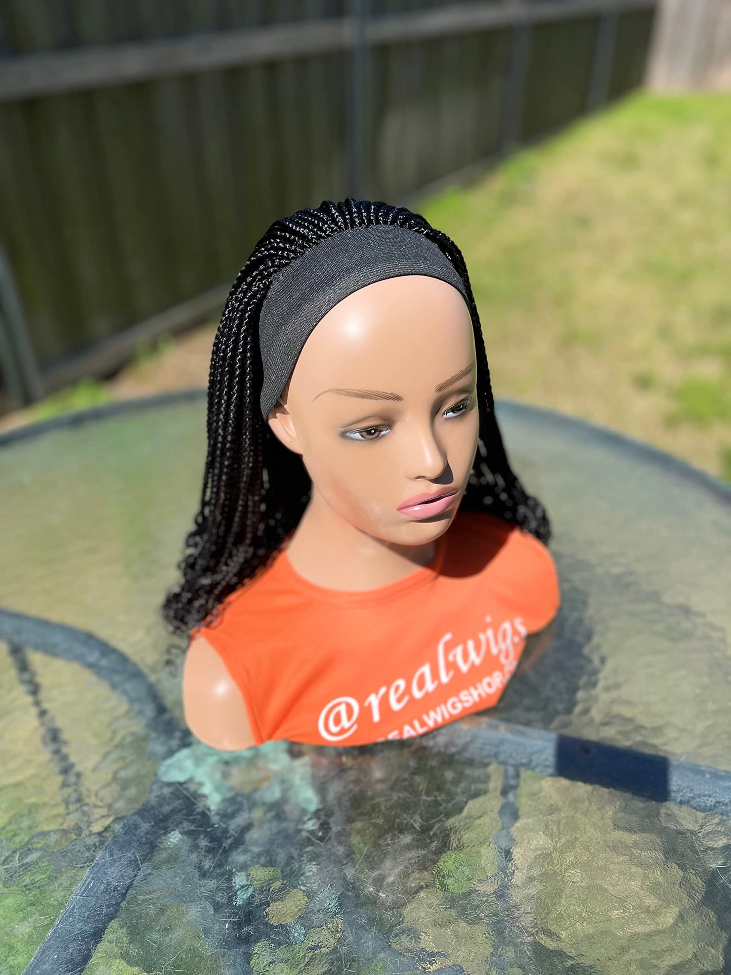 RealWigs 18” Black Headband Braided Wig Box Braids with Curly Tips