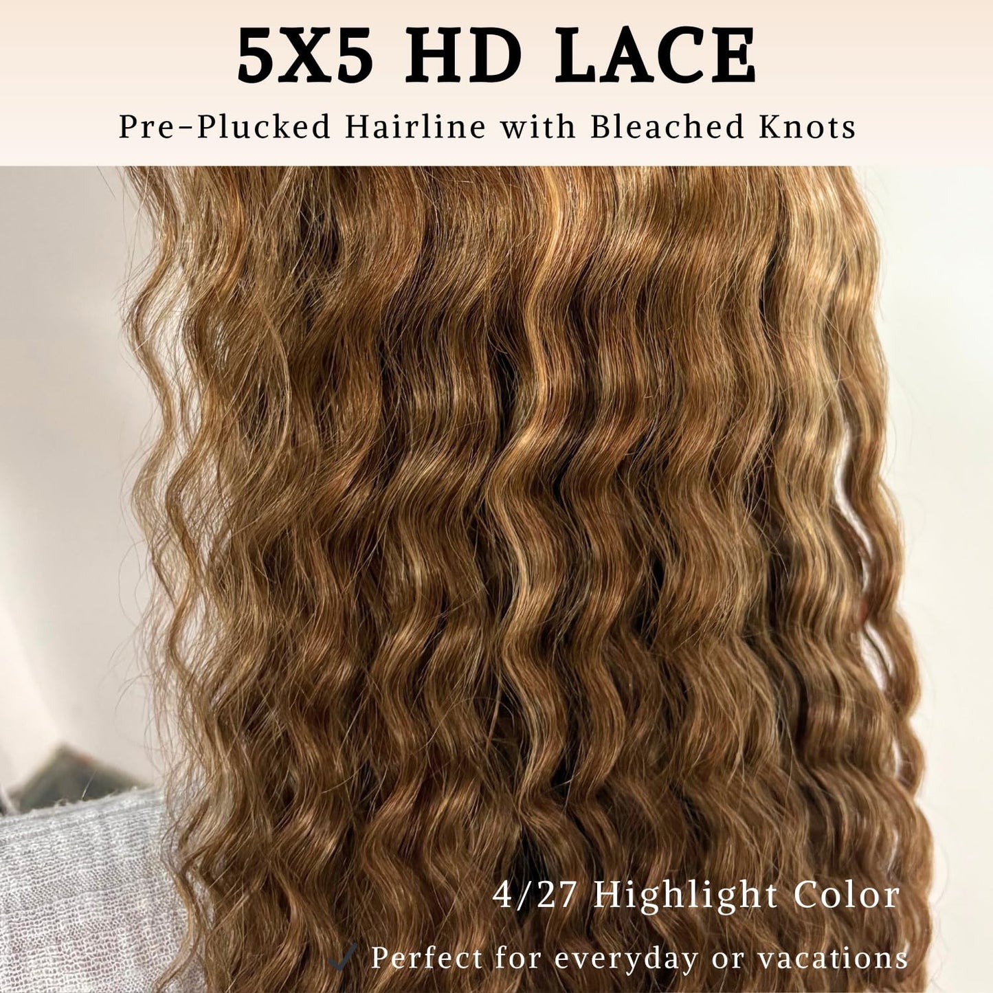 PYY 4/27 Highlight Glueless Deep Wave Wig Human Hair, 5x5 HD Lace Wear and Go Pre Plucked Pre Cut Wig for Women, Beginner Friendly, Natural Hairline, No Glue Needed 20Inch