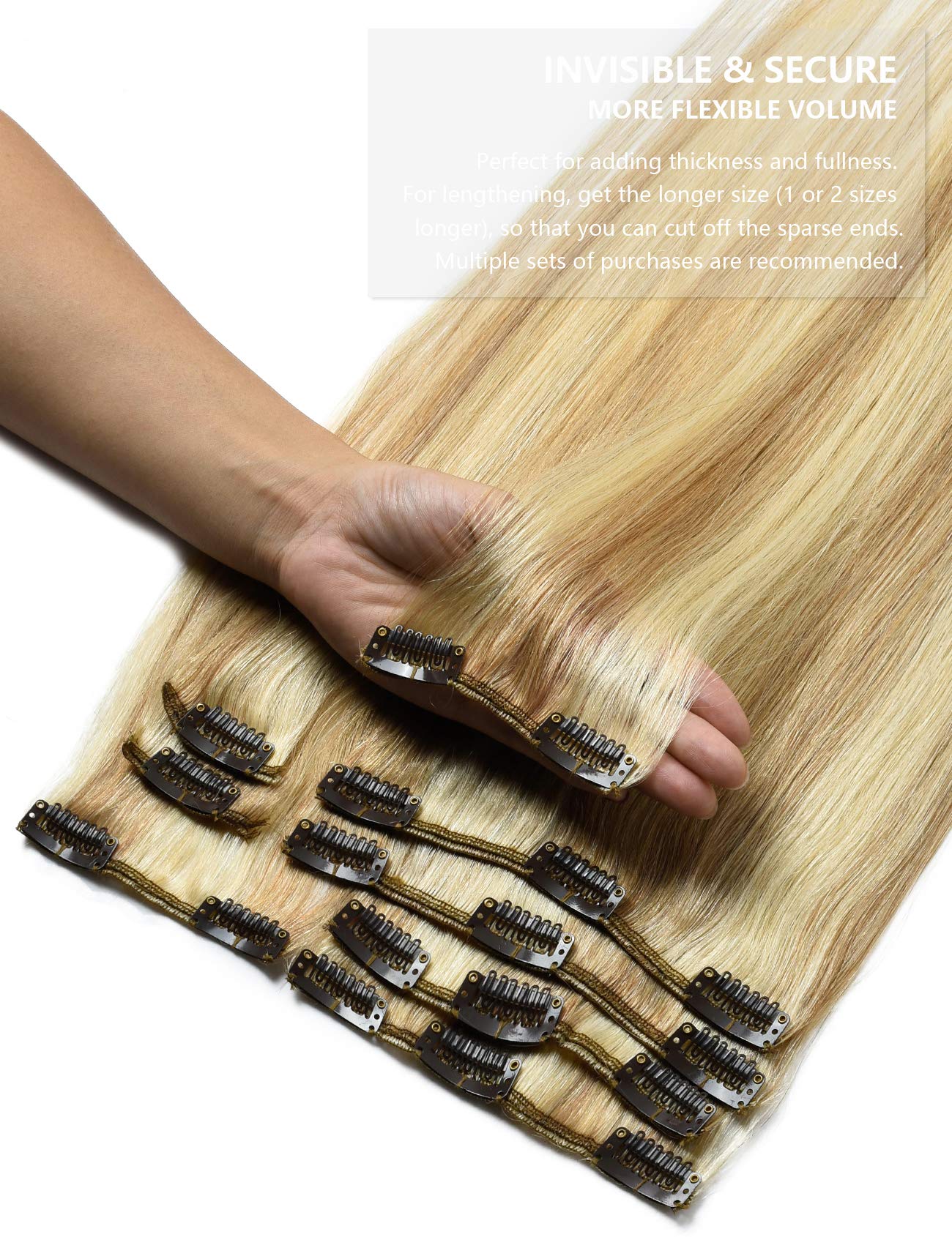 ROSEBUD Clip in Hair Extensions REMY Human Hair 8Pcs 18 Clips 60g/Set 10 Inch