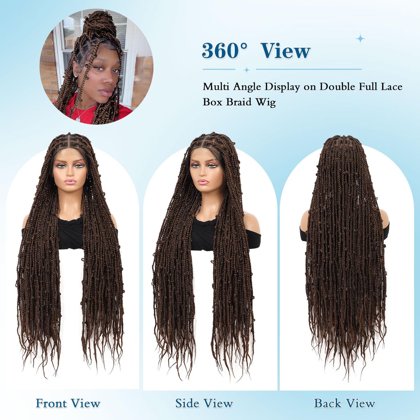 Olymei Full Double Lace Knotless Braided Wigs for Black Women Ombre Brown Box Braid Wig Lace Front Braided Wigs with Baby Hair Premium Synthetic Butterfly Box Braided Wig,36" Full Double Lace