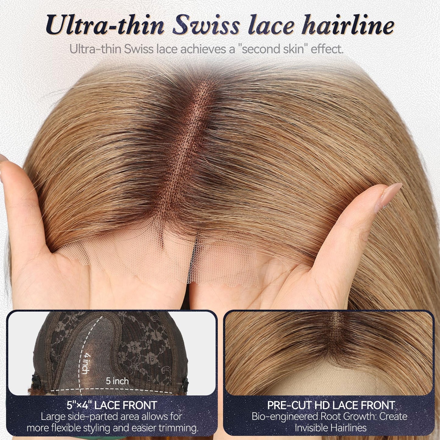 starluck Human Hair Wig Lace Front Wigs Real Human Hair Wigs For Women Wig Side Part 6"*5"*2" HD Lace Ligth Brown 12 Inch Realistic and Natural for Daily Party Use