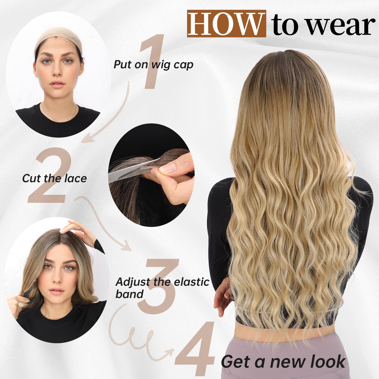 AISI HAIR Blonde Wig for Women, Long Wavy Lace Hairline Blond Synthetic Middle Part Ombre Blonde Wigs for Daily Party-26 Inch