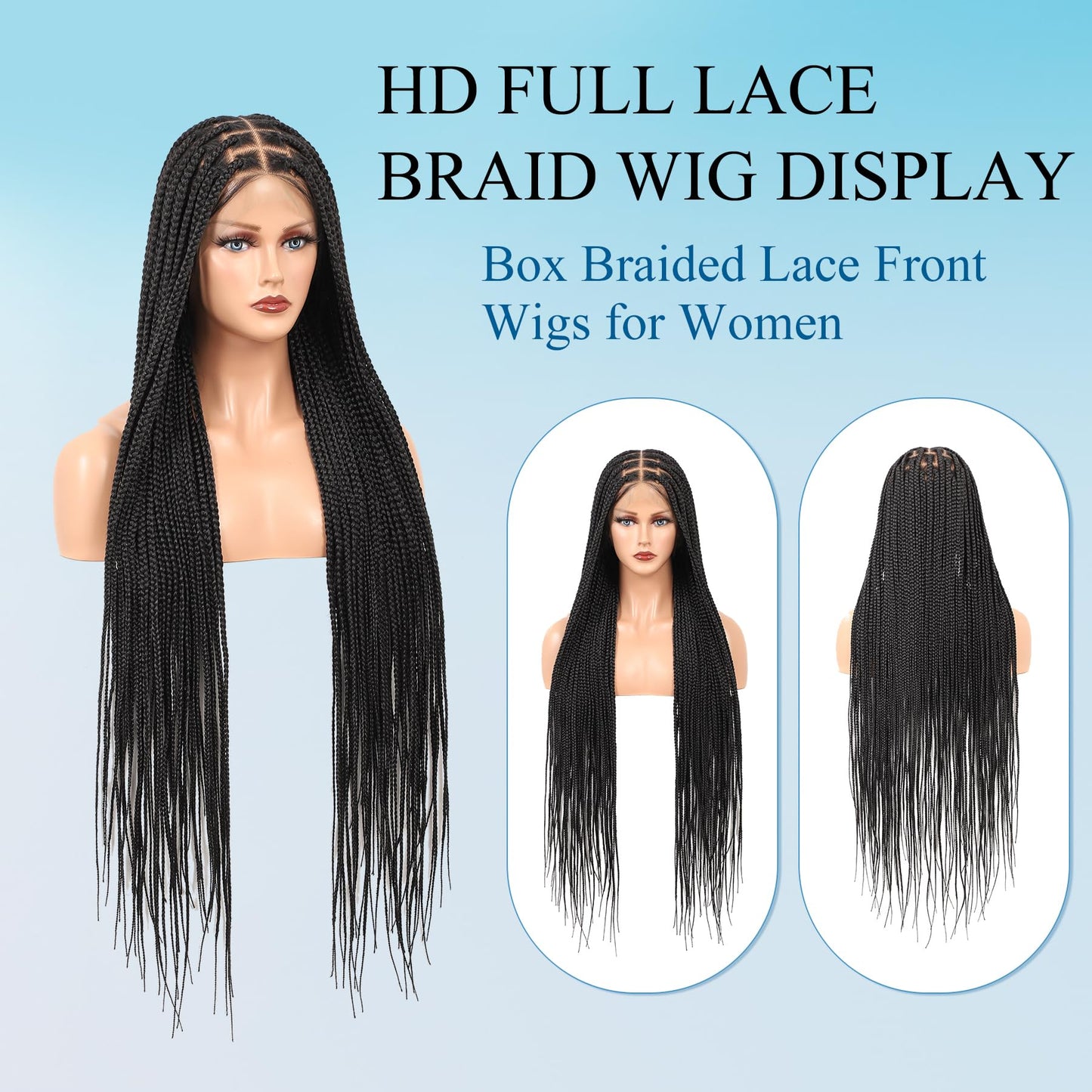 Olymei 360° Hd Full Lace Knotless Braided Wigs for Women Box Braid Wig with Baby Hair Premium Synthetic Long Black Braided Lace Front Wigs 36"