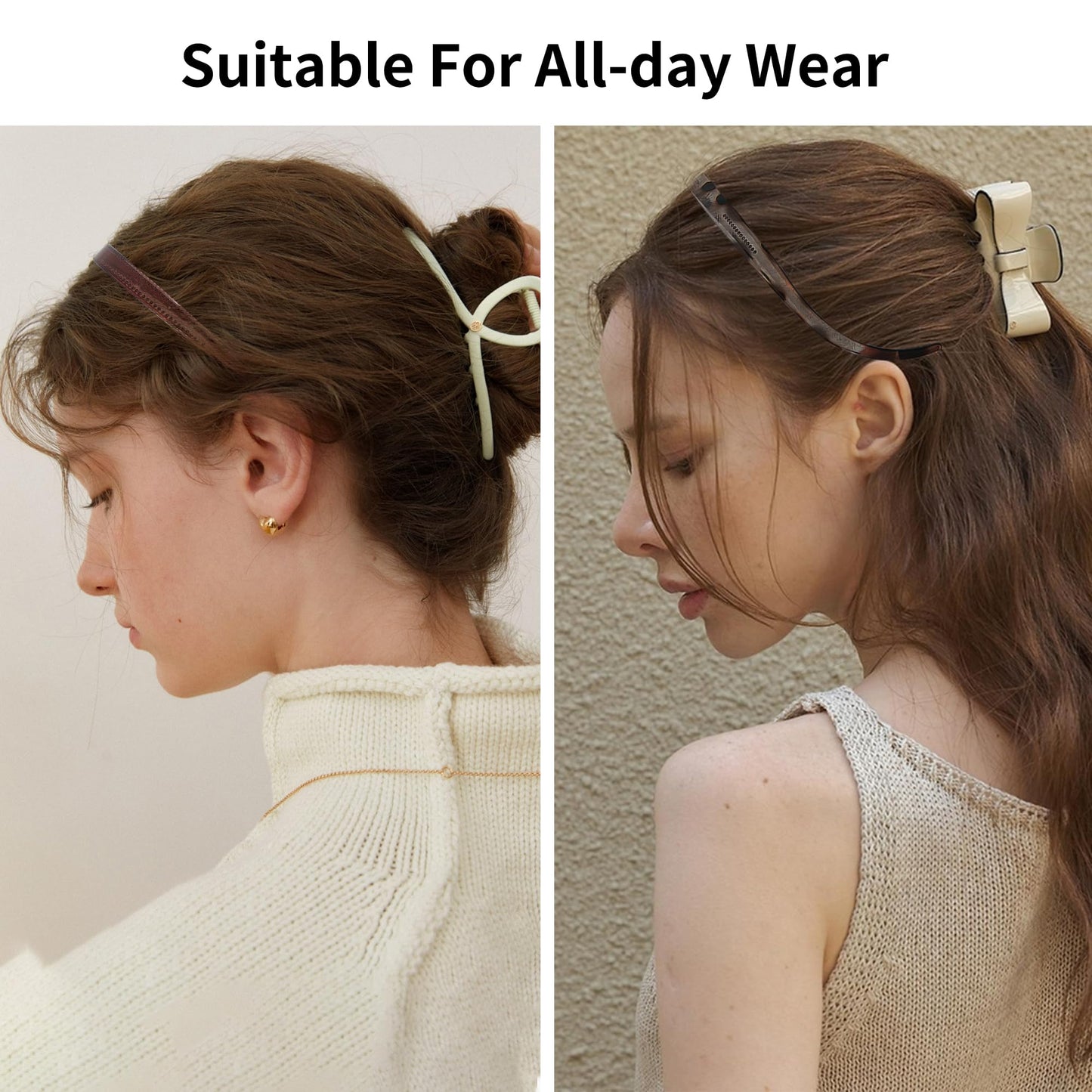 KWV 2PCS Round Transparent Invisible Hairband - 2024 Curly Thick Headband, Medium Thick Headbands for Women Thin Hair Hairband Curly Hair Bands Dark Light Tortoiseshell Hair Accessorie Gift for Girls