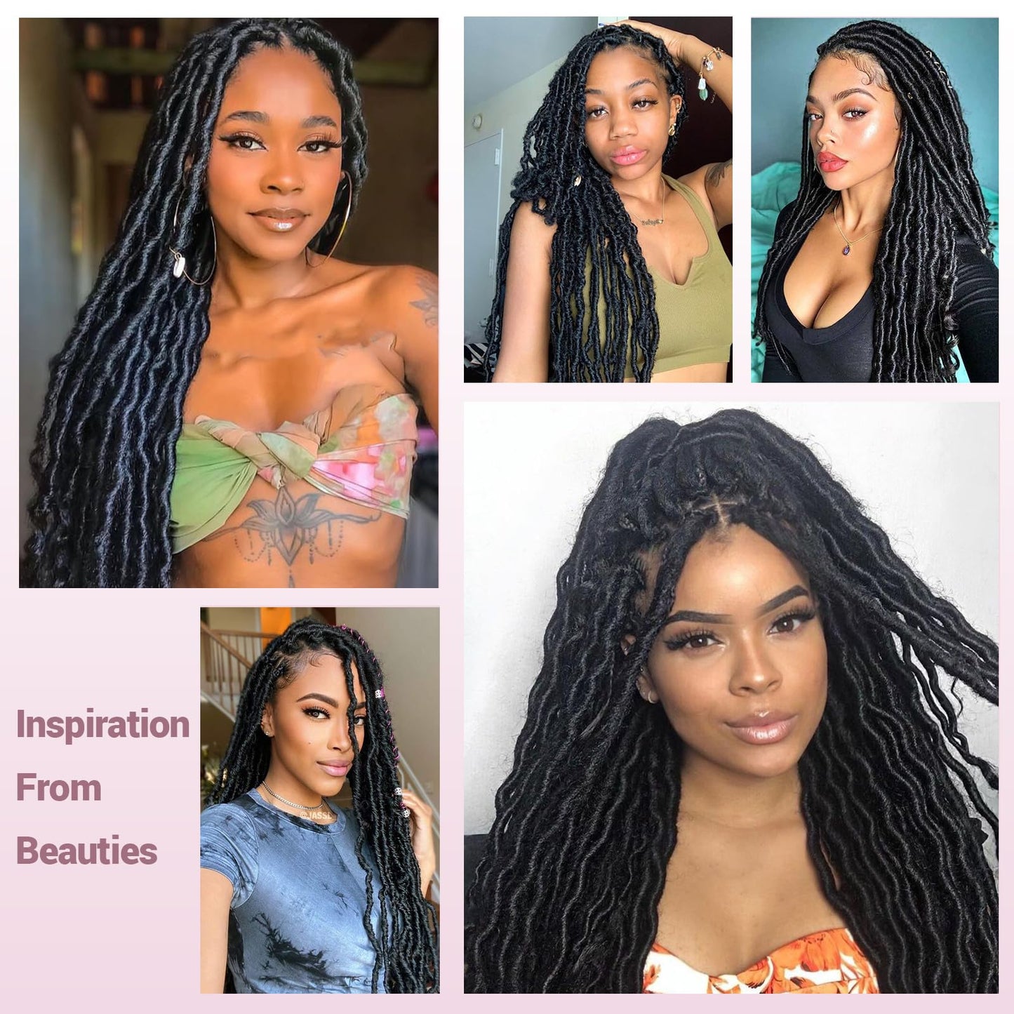 Janyuwool 36" Faux Locs Knotless Braided Wigs Dreadlock Full Double Lace Braid Wig Lace Front Braided Wig for Black Women Human Hair Blended Braids Wig with Baby Hair (Black)