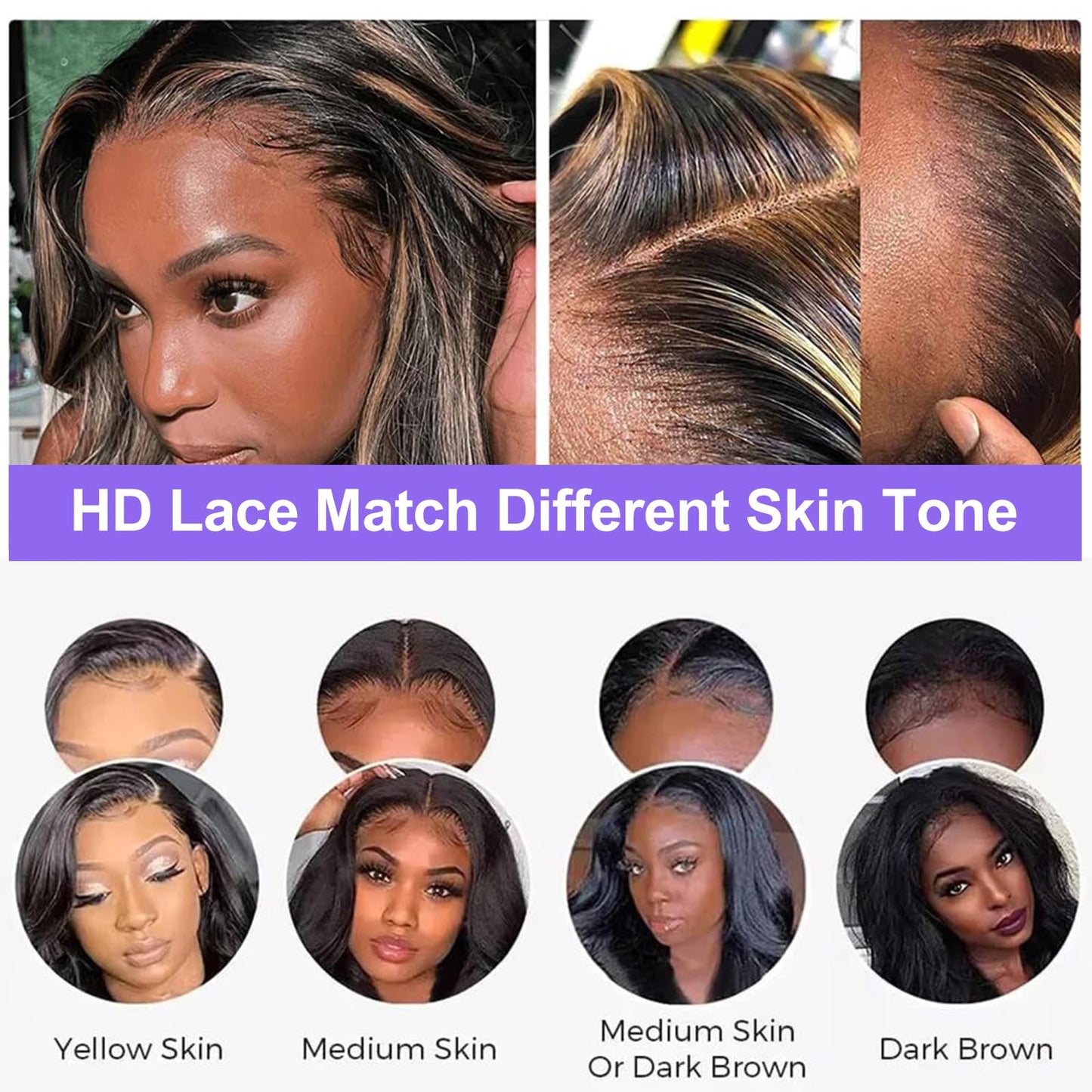 ONECHULY Long Highlight Lace Front Wig Human Hair 200% Density Balayage Ombre Lace Front Wig 13x4 HD Transparent Lace Pre Plucked with Baby Hair Glueless Brown Human Hair Wigs for Women 1B/30 32 Inch