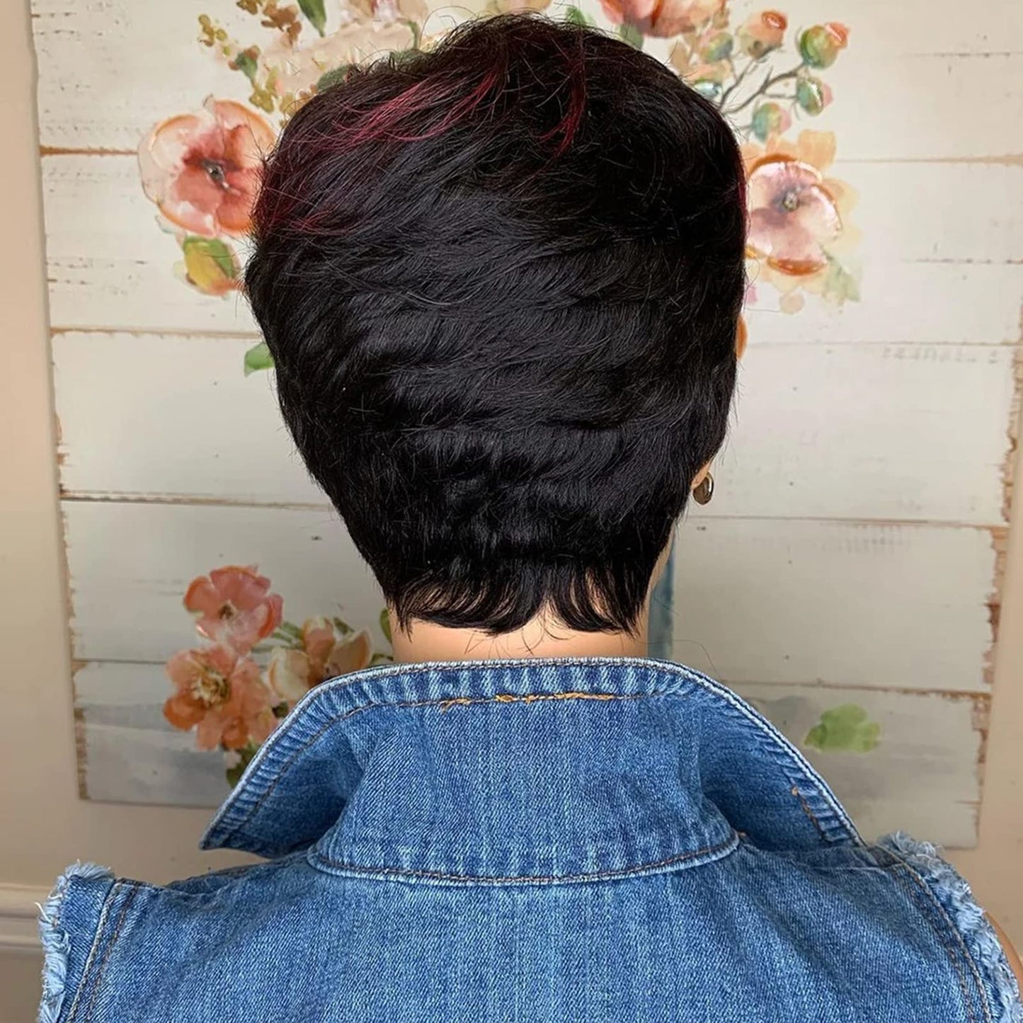QiaQiaRing Pixie Cut Wigs For Black Women 1b/red 99J Daily Use Color Glueless Wear and go Brazilian Virgin Straight Human Hair Short Layered Pixie Wigs with Bangs (1b/99J)