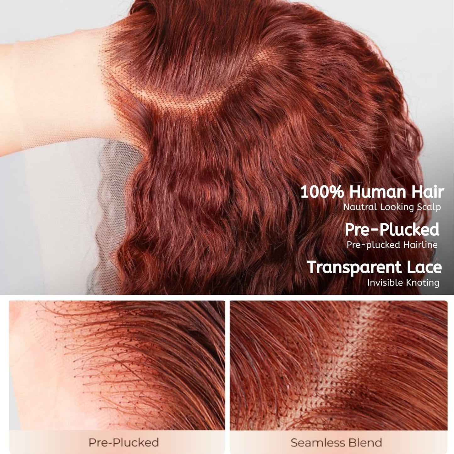 PYY Reddish Brown Deep Wave 13x4 Lace Front Wig Human Hair 33# Auburn Color – Glueless Pre Plucked, Soft Tangle-Free Raw Human Hair, Beginner Friendly, Natural Hairline, Effortless Glam Look 32 Inch