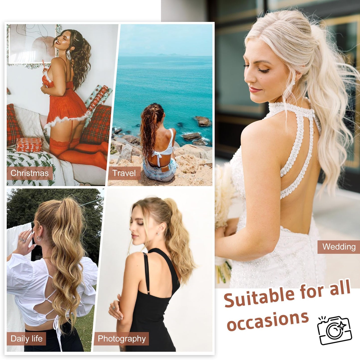 FLUFYMOOZ Ponytail Extension, 18 Inch Claw Clip Ponytail Extension, Wavy Curly Claw Clip in Ponytail Hair Extensions, Natural Fake Ponytail Synthetic Hairpiece for Women (Grey/Silver/White Mixed)