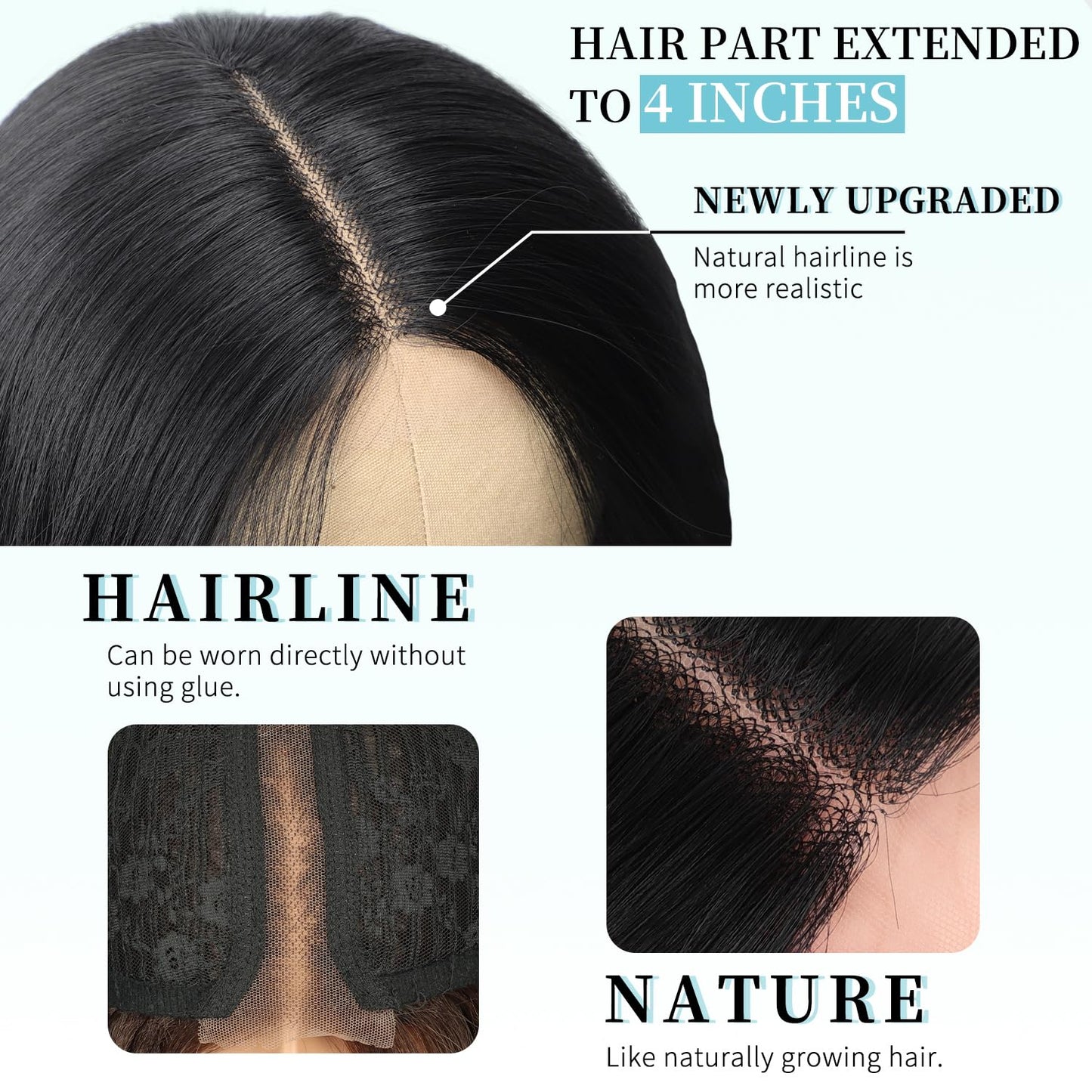 AISI HAIR Black Wig for Women, Long Wavy Lace Hairline Wig, 26 Inch Middle Part Synthetic Heat Resistant Wig for Daily Party