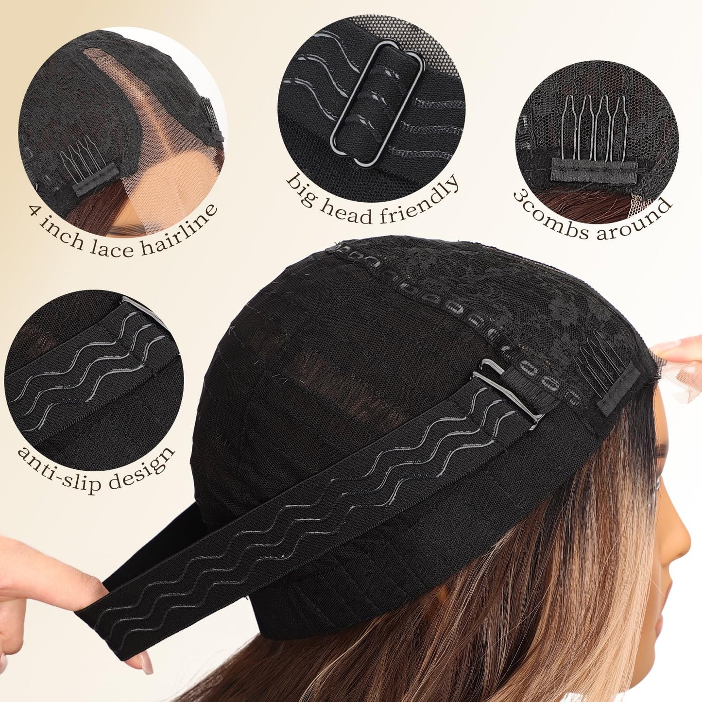 AISI HAIR Dark Brown Mixed Light Blonde Wig for Women, Long Wavy Lace Hairline Middle Part Synthetic Heat Resistant Wig for Daily Party-26 Inch