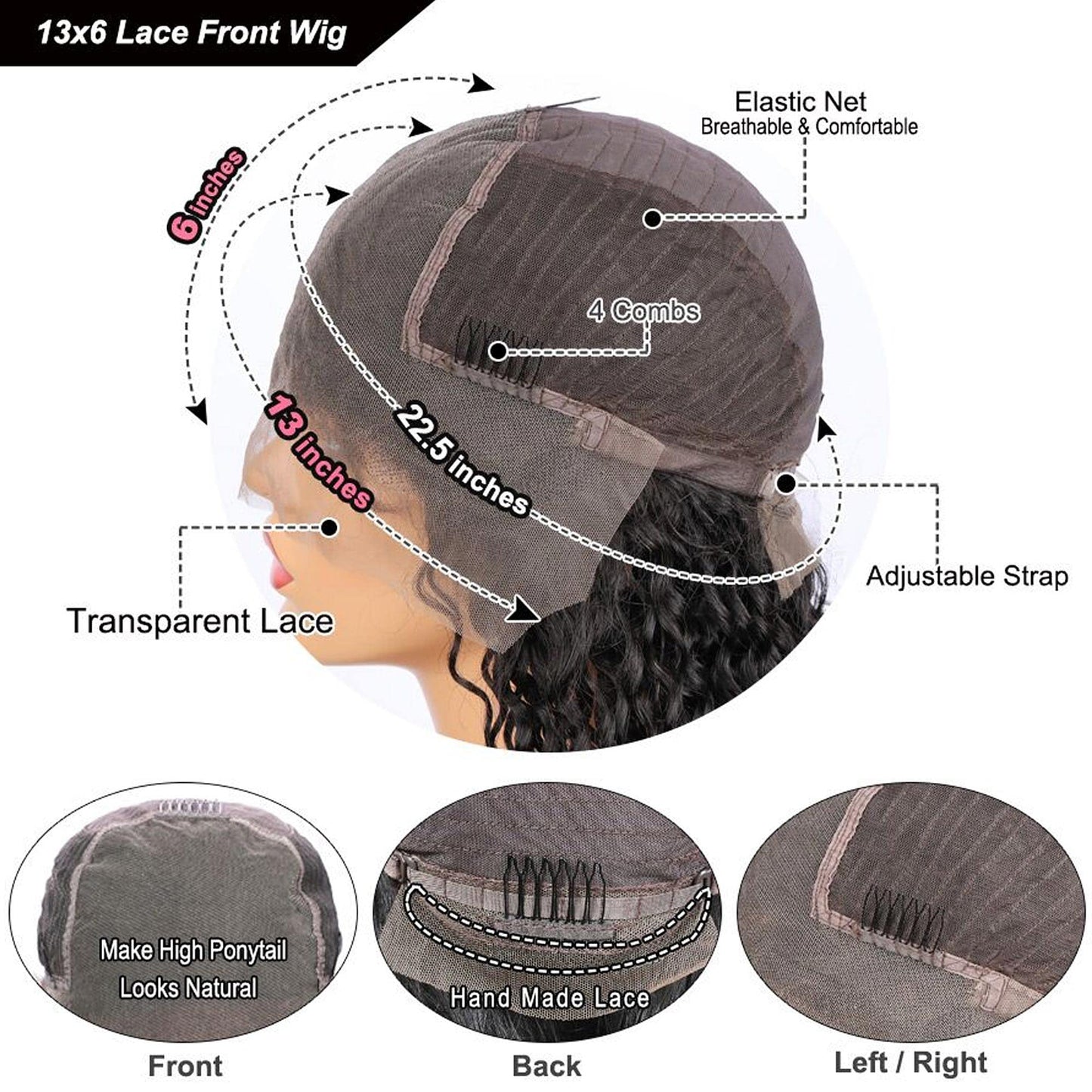 360 Lace Frontal Wig 180% Density Pre-Plucked Hairline 360 Lace Front Brazilian Remy Human Hair Wig Curly Hair Wig for Black Women (16inch with 180% density)