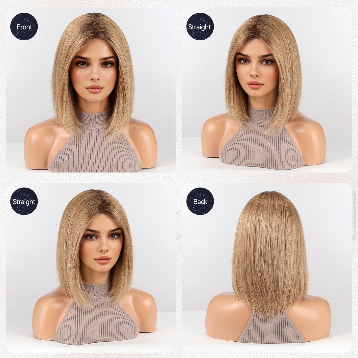 starluck Human Hair Wig for Women Wigs Real Human Hair Ligth Brown Wigs Layered Bob Wig 12 Inch Silk Base Realistic and Resistant for Daily Party Use