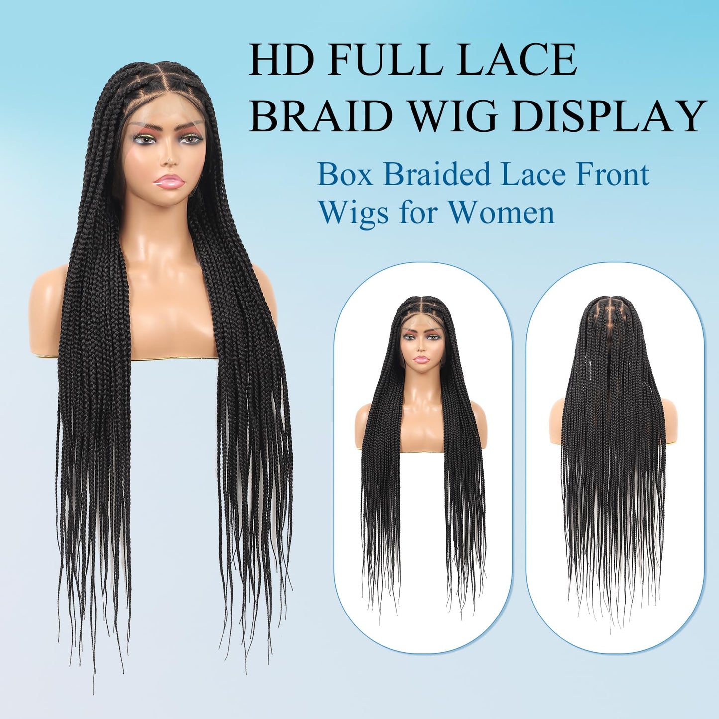 Olymei 360° HD Full Lace Large Square Knotless Braided Wigs for Women Box Braid Wig with Baby Hair Long Black Premium Synthetic Braided Lace Front Wigs 36"