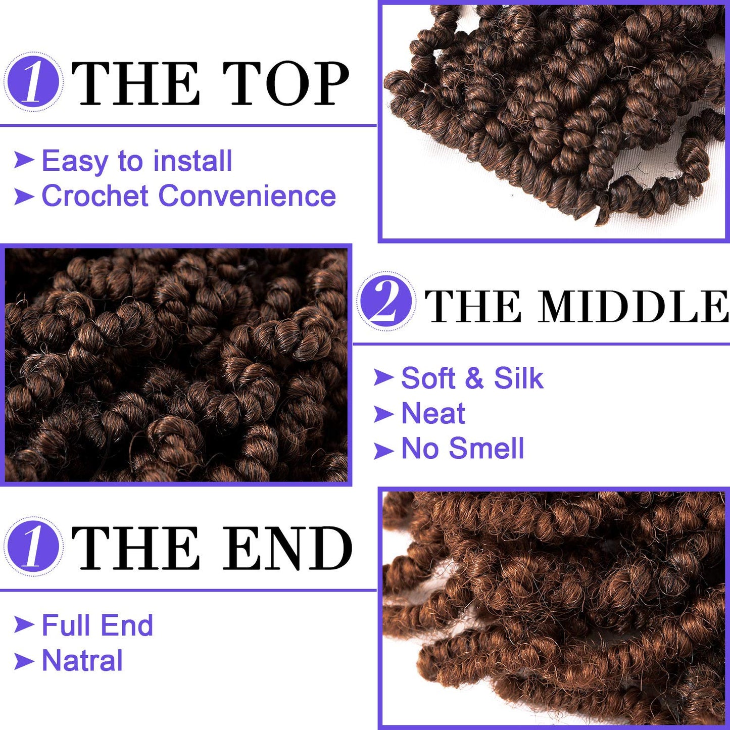 3 Packs 10 inch Ombre Synthetic Crochet Braids - Pre-twisted Fluffy Curly Hair Extensions 15 strands/pack (T1B/30#)