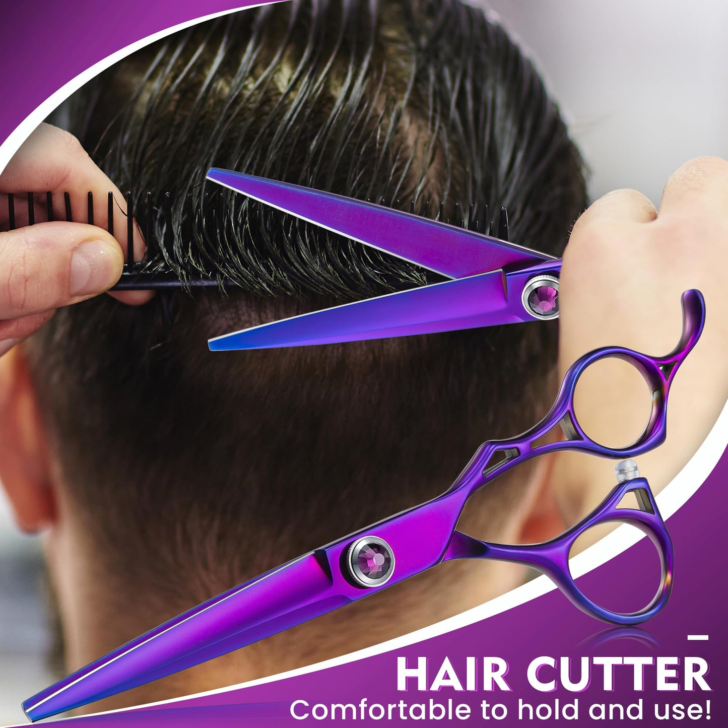 Dragon Creek Hair Cutting Thinning Scissors Set Haircut Texturizing Blending Hairdressing Shear Kit Professional for Stylist, Hairdresser, Men, Women, Kids Salon Barber Home Purple 9pcs 6"