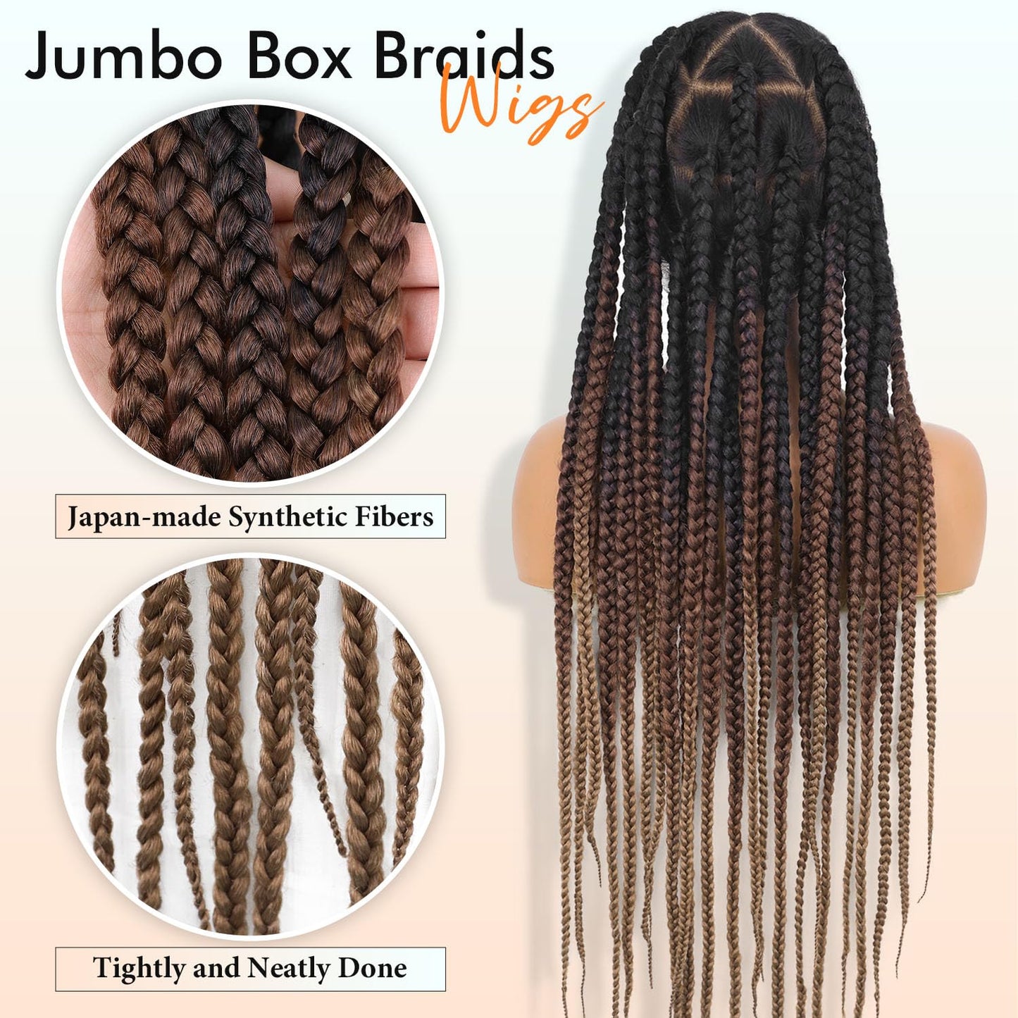 Lady Miranda Full Lace Jumbo Braided Wigs for Black Women Knotless Box Braid Wig with Baby Hair 32" Glueless Wigs Jumbo Box Braids Lace Front Synthetic Wig (1B/30/27)
