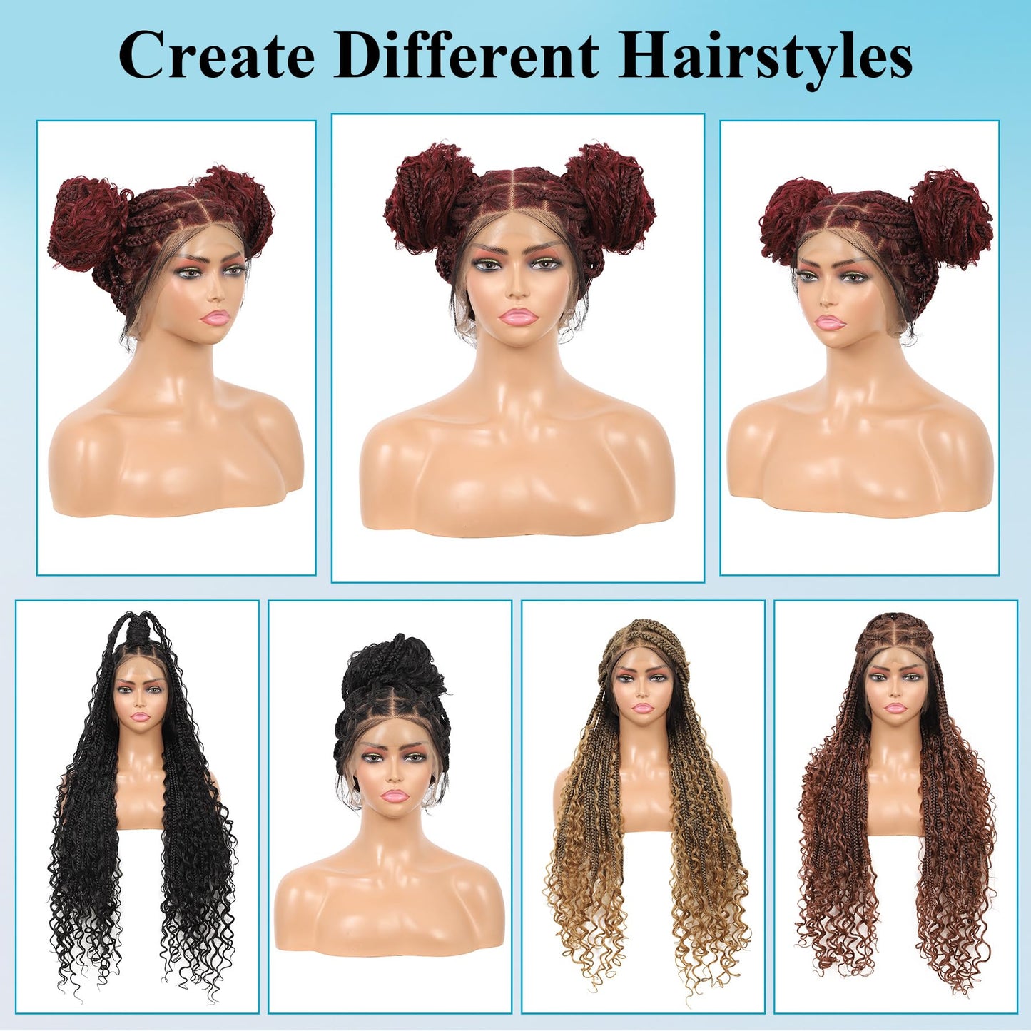 Olymei 360° HD Full Lace Knotless Braided Wigs for Black Women Boho Braided Wigs with Baby Hair Box Braid Wig Premium Synthetic Braid Lace Front Wig with Curly End Burgundy 36"