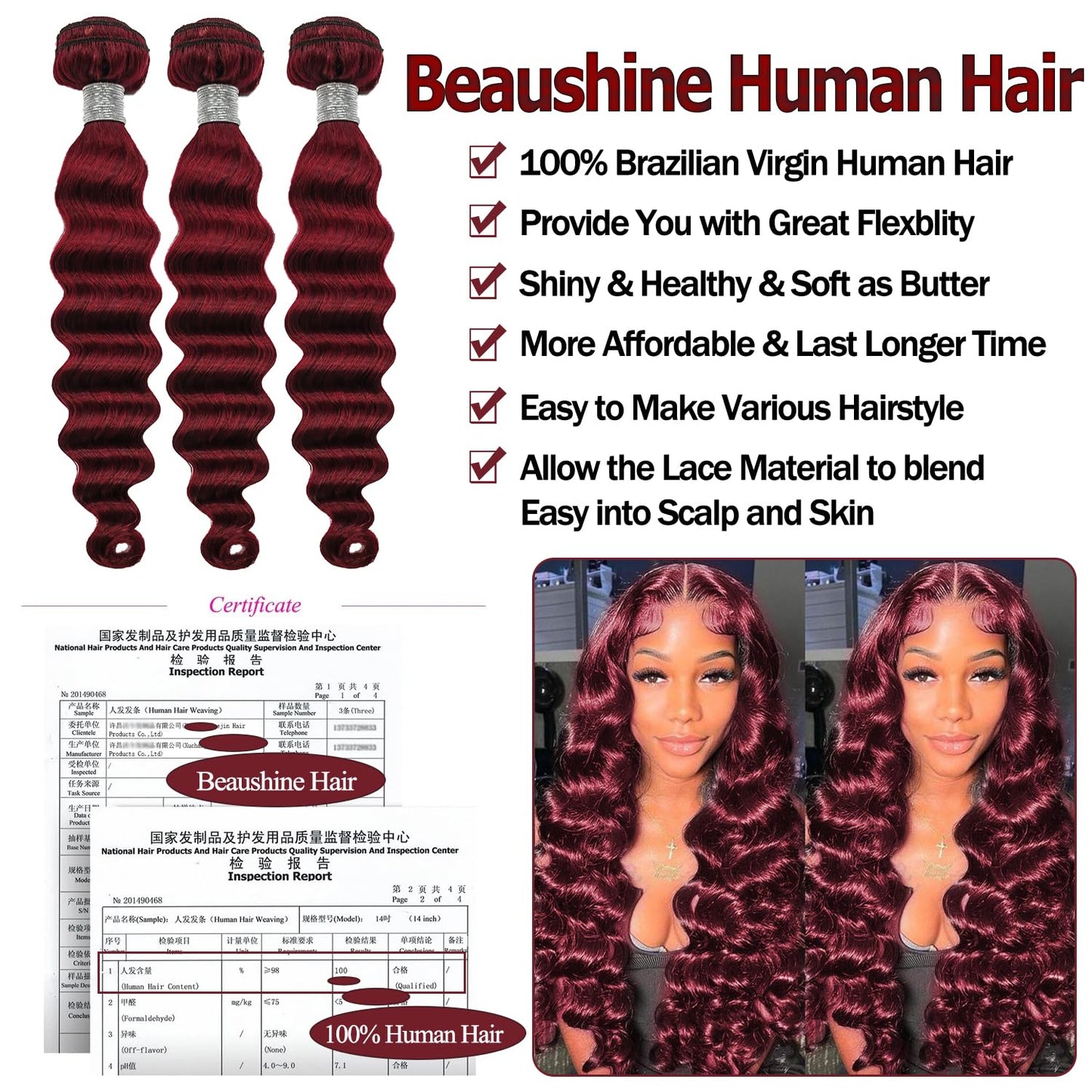 10A Brazilian Bundles and Closure Human Hair Loose Deep Wave Hd Lace Closure with Bundles 12 14 16+12inch, 99j Burgundy Red Wet and Wavy Bundle with Closure Raw Weave Bundles Human Hair with Closure
