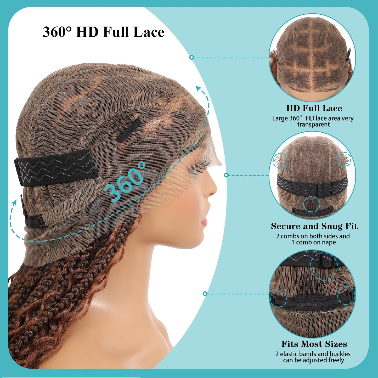 Kalyss HD Full Lace Boho Braided Wigs for Women 360 Lace Front Box Braided Wigs with Baby Hair Brown Premium Synthetic Knotless Braid Wig 36"