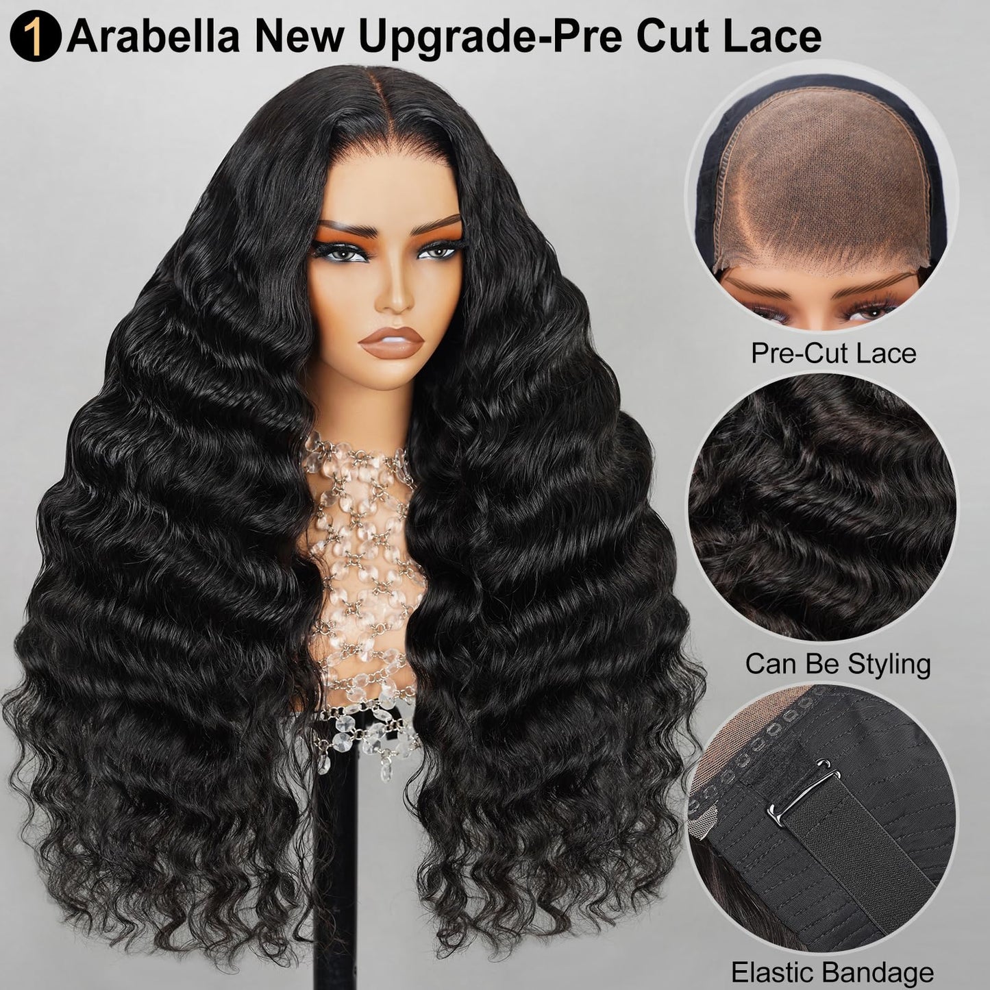 Arabella 5x6 Wear and Go Glueless Wigs 210% Density Lace Front Wigs Human Hair Pre Cut Glueless Wigs Human Hair 12A Loose Curly Wig 100% Pre Bleached New Body Wave(24inch, 5X6 New Body Wave Wig)